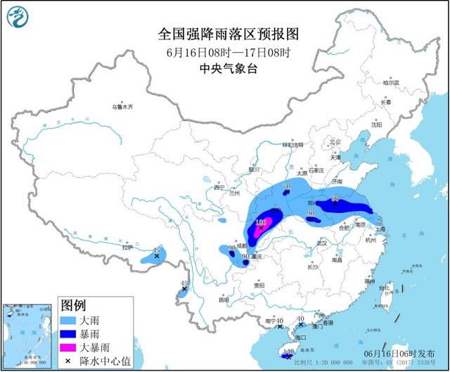 暴雨黃色預警：陜西四川等地部分地區(qū)有大暴雨