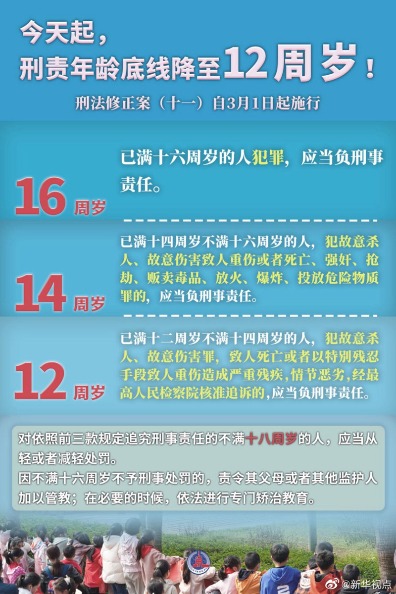 今天起，12歲成為刑責(zé)年齡新底線