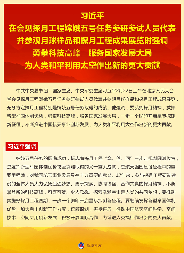 習(xí)近平：勇攀科技高峰 服務(wù)國(guó)家發(fā)展大局 為人類(lèi)和平利用太空作出新的更大貢獻(xiàn)