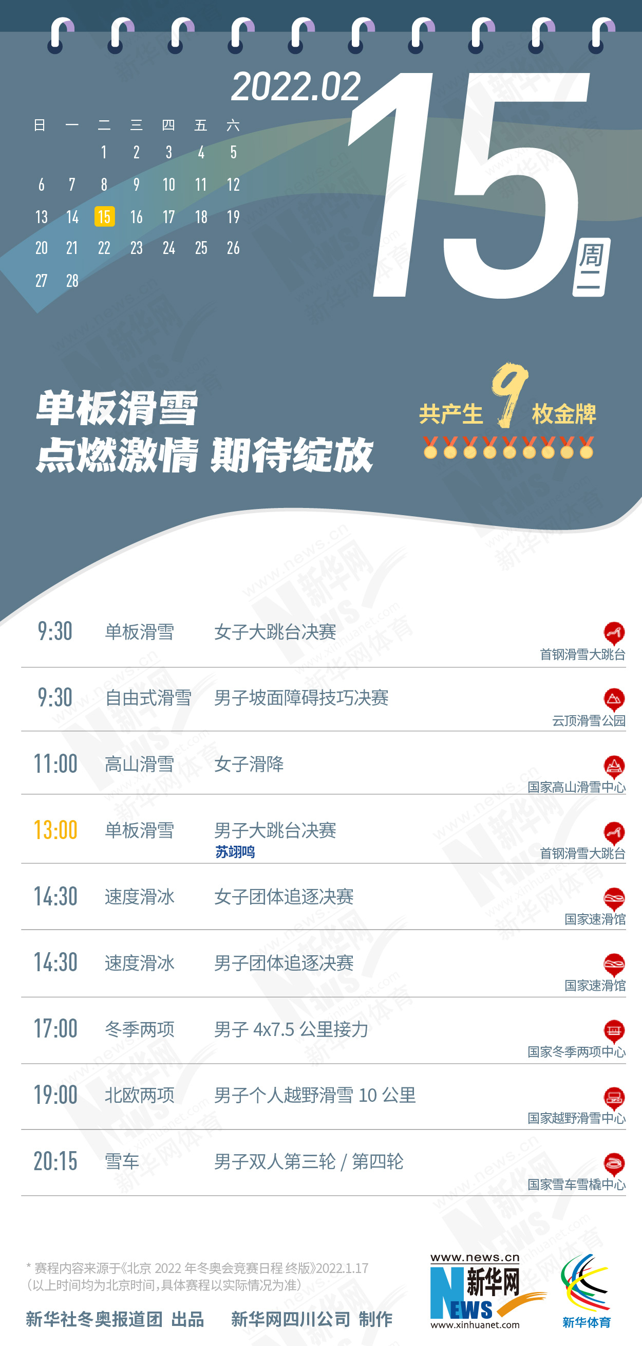 拿走不謝！這份北京冬奧會金牌賽事日歷太贊了