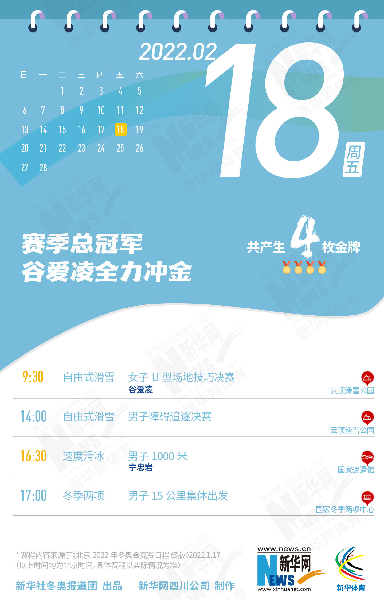 拿走不謝！這份北京冬奧會金牌賽事日歷太贊了