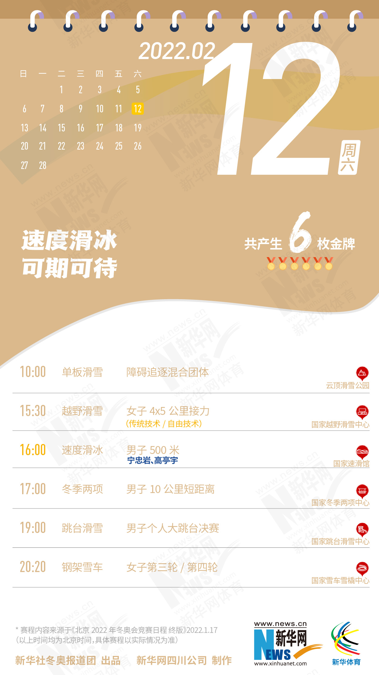 拿走不謝！這份北京冬奧會金牌賽事日歷太贊了