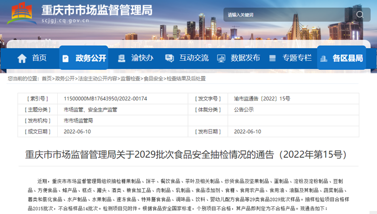 注意!這14批次食品不合格