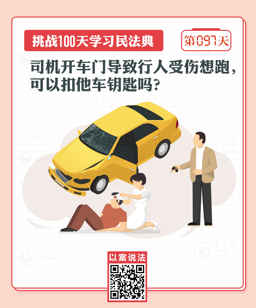 司機(jī)開車門導(dǎo)致行人受傷想跑，可以扣他車鑰匙嗎？