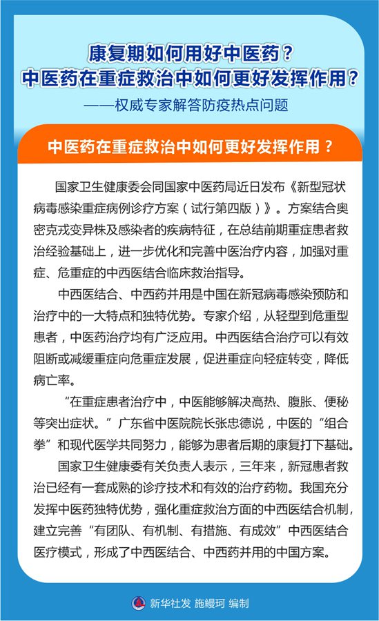 康復(fù)期如何用好中醫(yī)藥？中醫(yī)藥在重癥救治中如何更好發(fā)揮作用？——權(quán)威專家解答防疫熱點(diǎn)問題