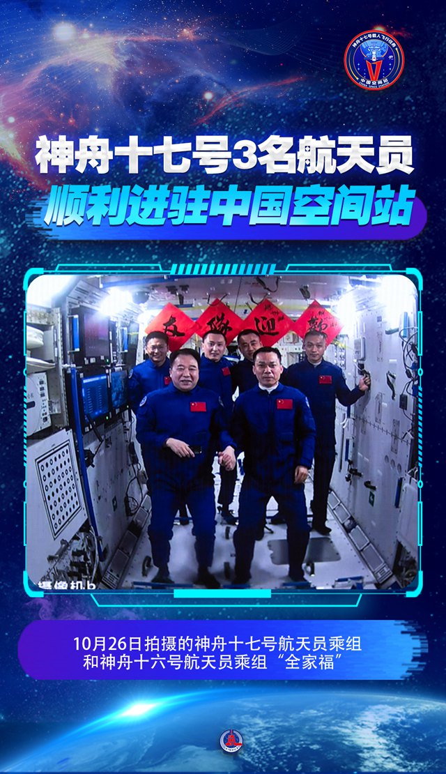 神舟十七號3名航天員順利進(jìn)駐中國空間站