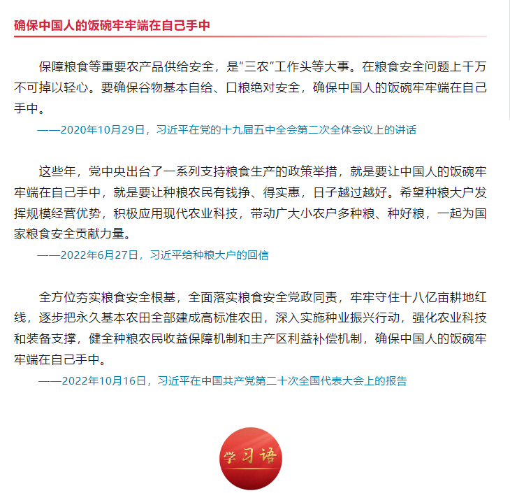 學習語|糧食安全是“國之大者”