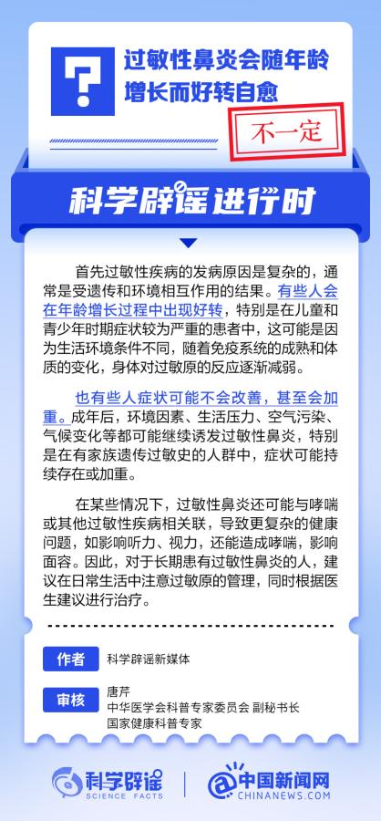 過敏性鼻炎會隨年齡增長自愈嗎？