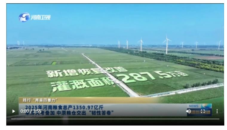 2025年河南糧食總產(chǎn)1350.97億斤 旱澇大考疊加 中原糧倉交出“韌性答卷”丨踐行“兩高四著力”